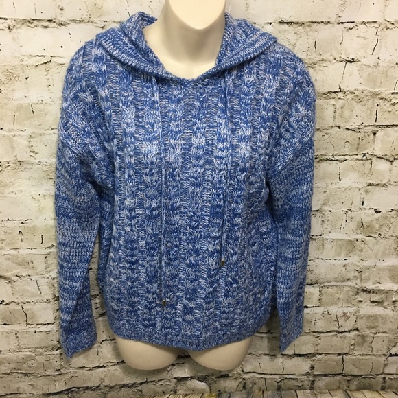 NWT Kensie Blue Metallic Hooded Sweater - Picture 1 of 5